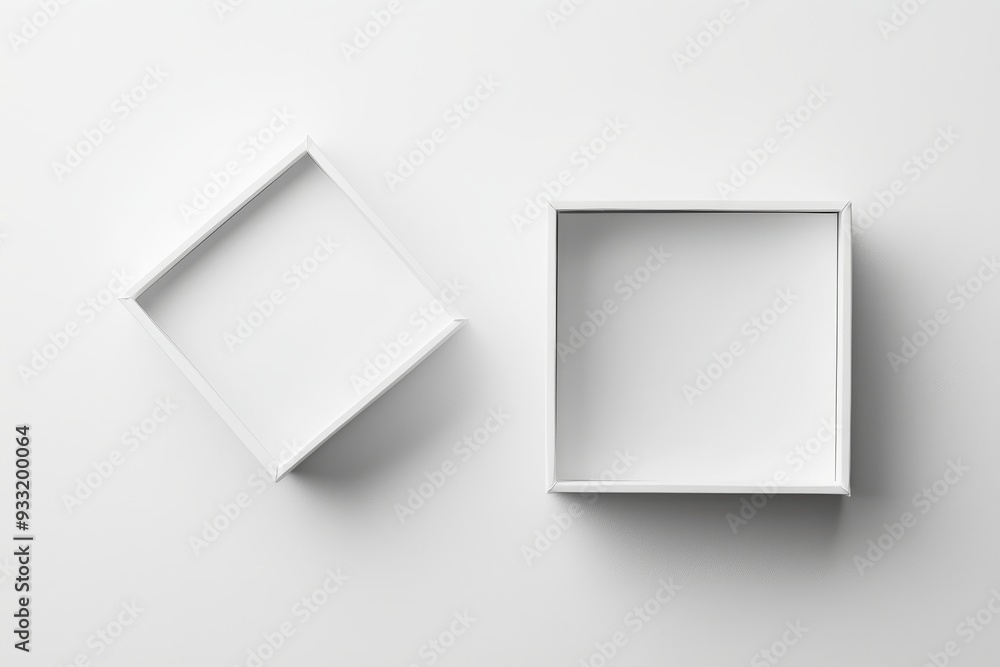 Isolated white blank gift box mockup set, with an open and closed lid Isolated white blank gift box mockup set, with an open and closed lid