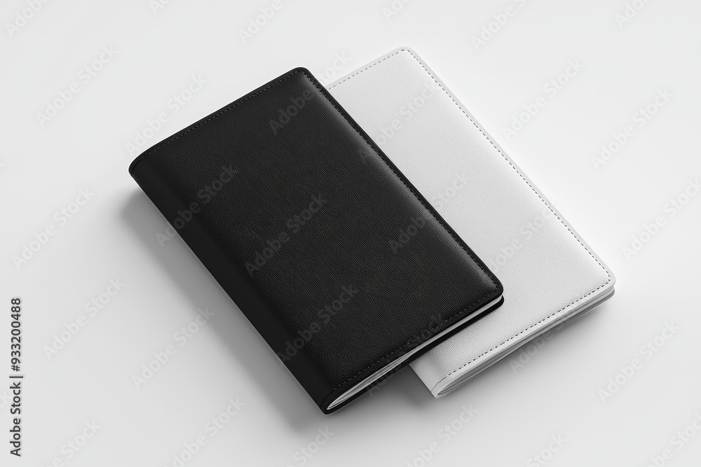 A blank black and white passport cover mockup set. An empty pocketbook mock up, viewed from the side. A holder for your diary or jotter. A blank black and white passport cover mockup set. An empty pocketbook mock up, viewed from the side. A holder for your diary or jotter.