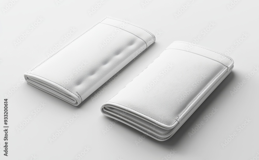 An empty document case mockup is shown with its back and front sides isolated. A clear closed leather cardholder template is shown with its front and back sides. An empty document case mockup is shown with its back and front sides isolated. A clear closed leather cardholder template is shown with its front and back sides.