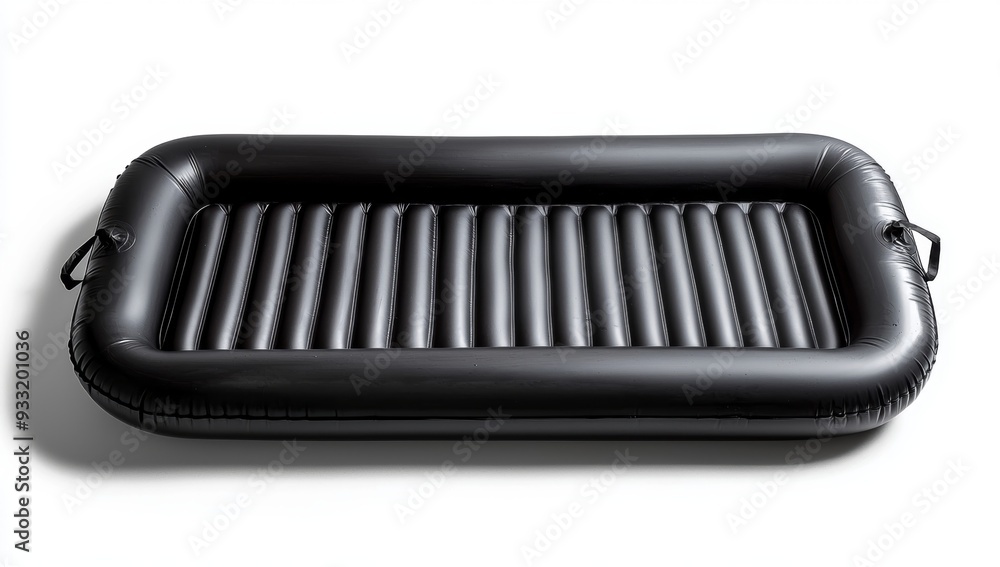 In this mockup, a black swim mattress is isolated in a side view, in a 3D rendering. It shows an empty, floating holiday mockup. Dark, clear mattres make this a great template for safety in a pool or In this mockup, a black swim mattress is isolated in a side view, in a 3D rendering. It shows an empty, floating holiday mockup. Dark, clear mattres make this a great template for safety in a pool or