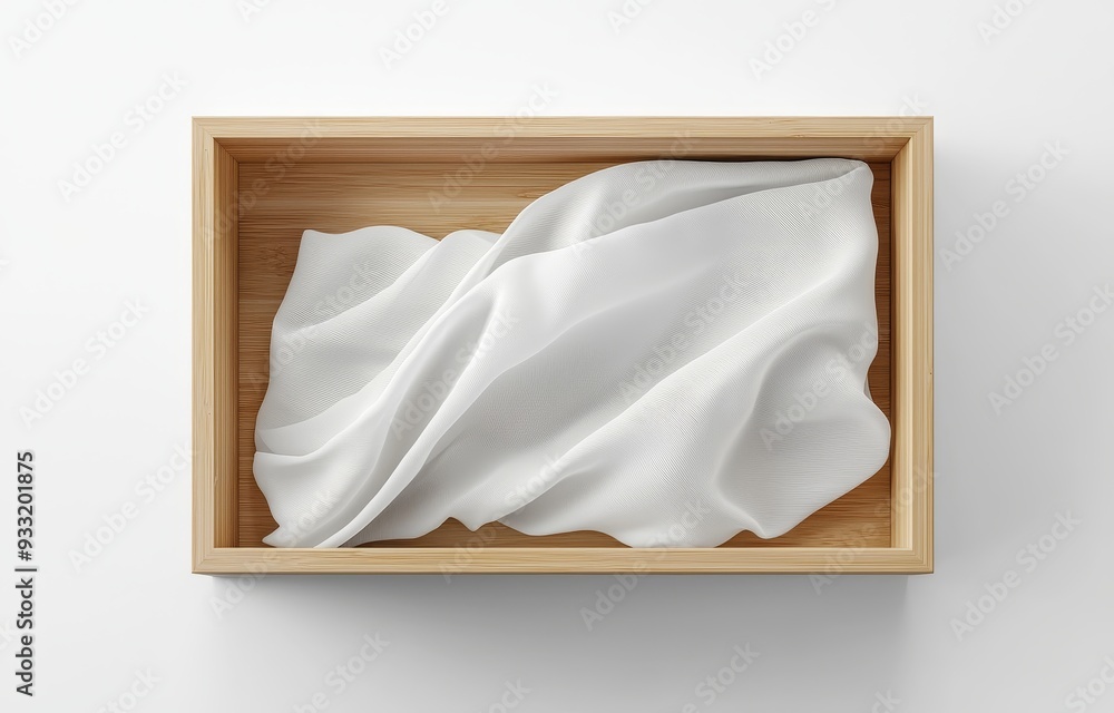 The mockup shows a blank white open wood gift box with silk pad The mockup shows a blank white open wood gift box with silk pad