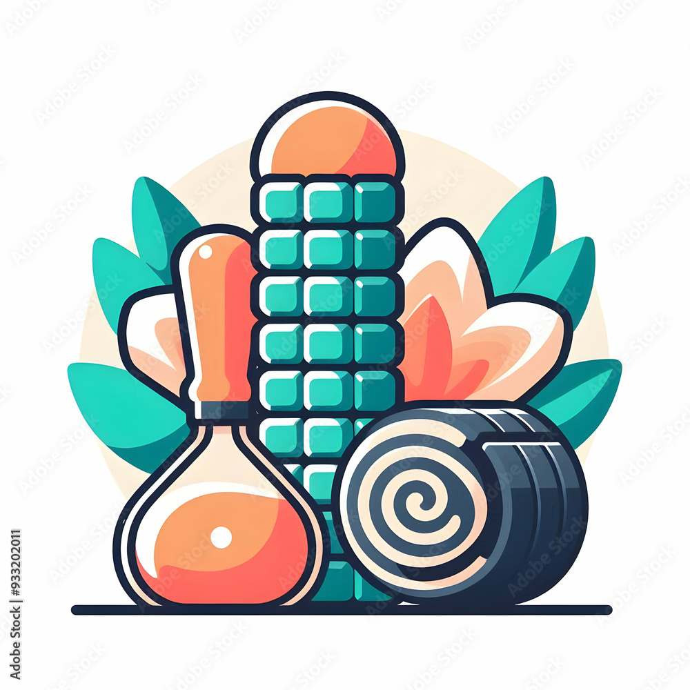 Simple flat vector illustration as Foam roller and yoga strap concept ...