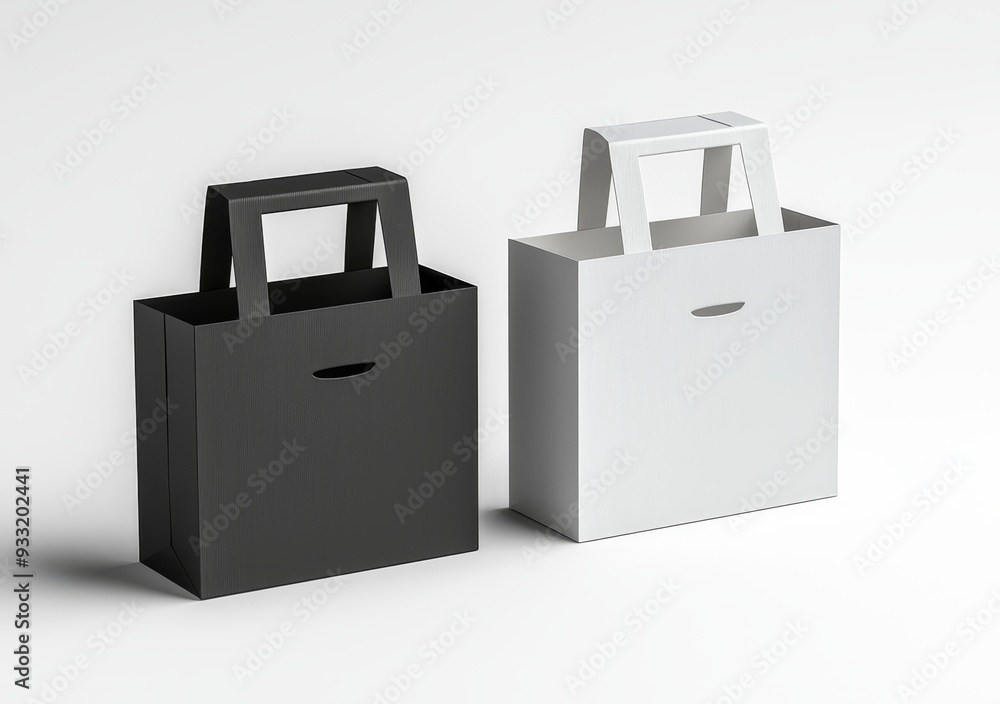 The mockup shows a black and white cardboard bottle holder from the side The mockup shows a black and white cardboard bottle holder from the side