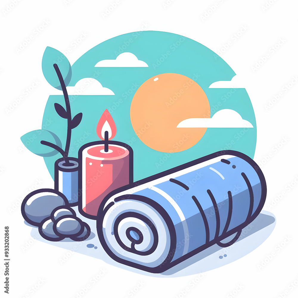 Simple flat vector illustration as Gym towel and aromatherapy candle concept as A gym towel and an aromatherapy candle blending post workout recovery with relaxation perfect for isolated vector design Simple flat vector illustration as Gym towel and aromatherapy candle concept as A gym towel and an aromatherapy candle blending post workout recovery with relaxation perfect for isolated vector design
