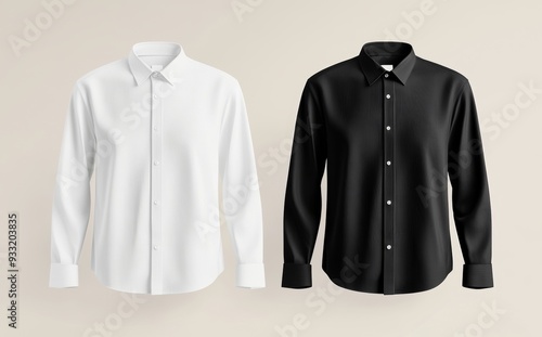 A blank short sleeve button-down shirt mockup in black and white photo