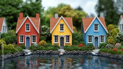 Whimsical Gemstone Cottages in a Colorful Village - 8K High Detail Copy Space