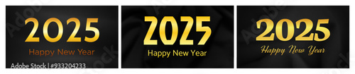 2025 Happy New Year on dark silk background