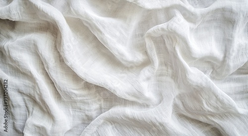 Mock up of a white crumpled fabric material, from the top