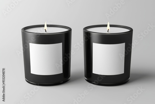 Mockup of blank candle in glass jar with black and white label photo