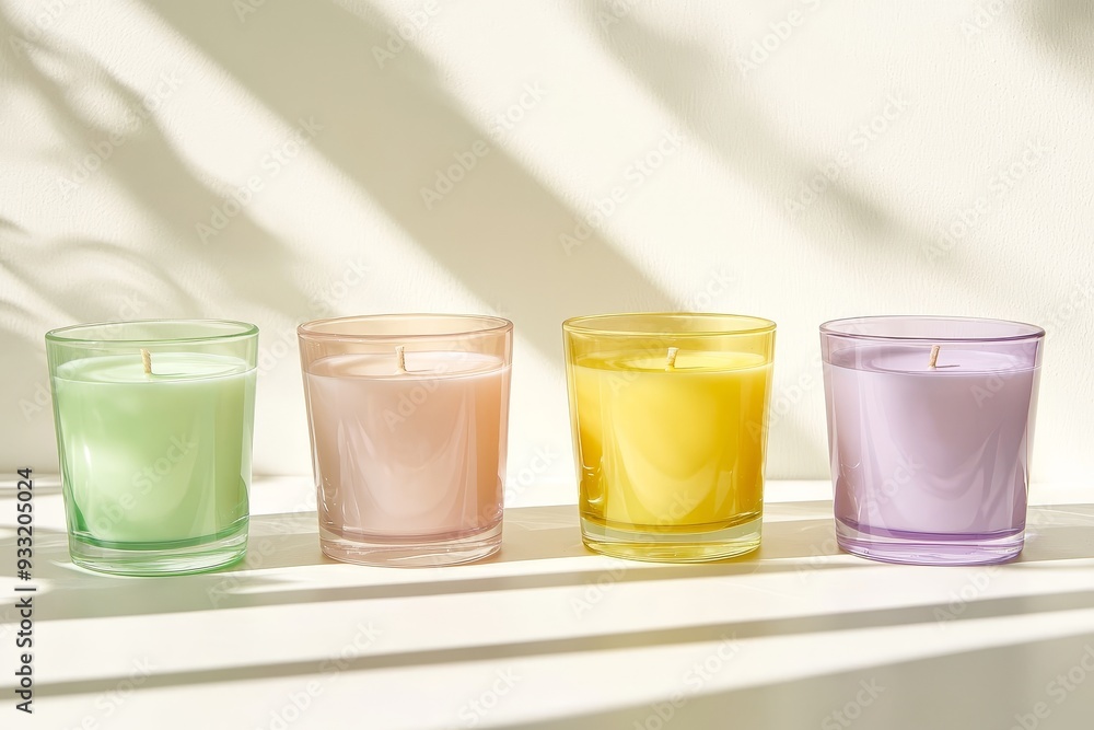 Mockup of a blank white candle in a glass jar with a colored label Mockup of a blank white candle in a glass jar with a colored label