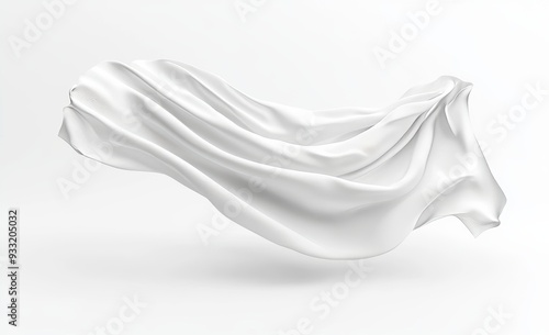 Mockup of a blank white folded fabric hanging on corners without gravity photo