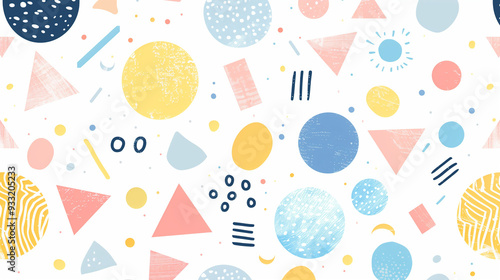 Playful Abstract Geometric Shapes with Pastel Dots and Lines in a Fun Artistic Pattern.