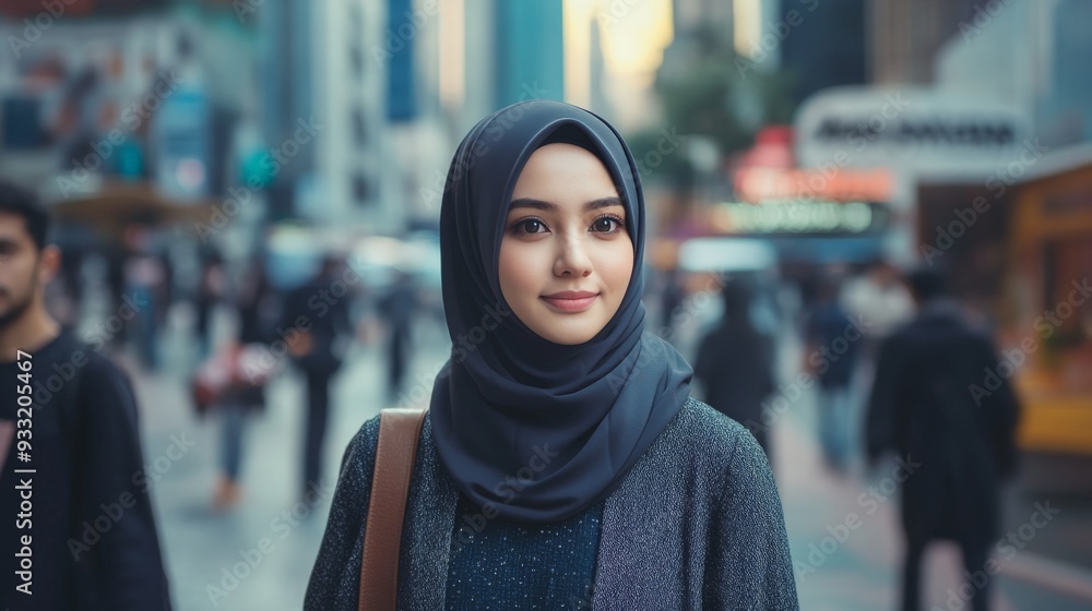 Portrait of a Young Woman in a Hijab in a City Street. Portrait of a Young Woman in a Hijab in a City Street.