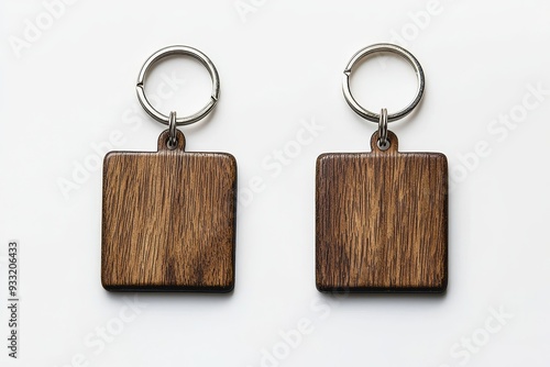 A mock up of a blank wooden square tag on a chain, seen from the side photo