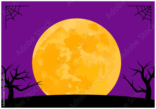 ハロウィンフレーム枯れ木と月背景14紫