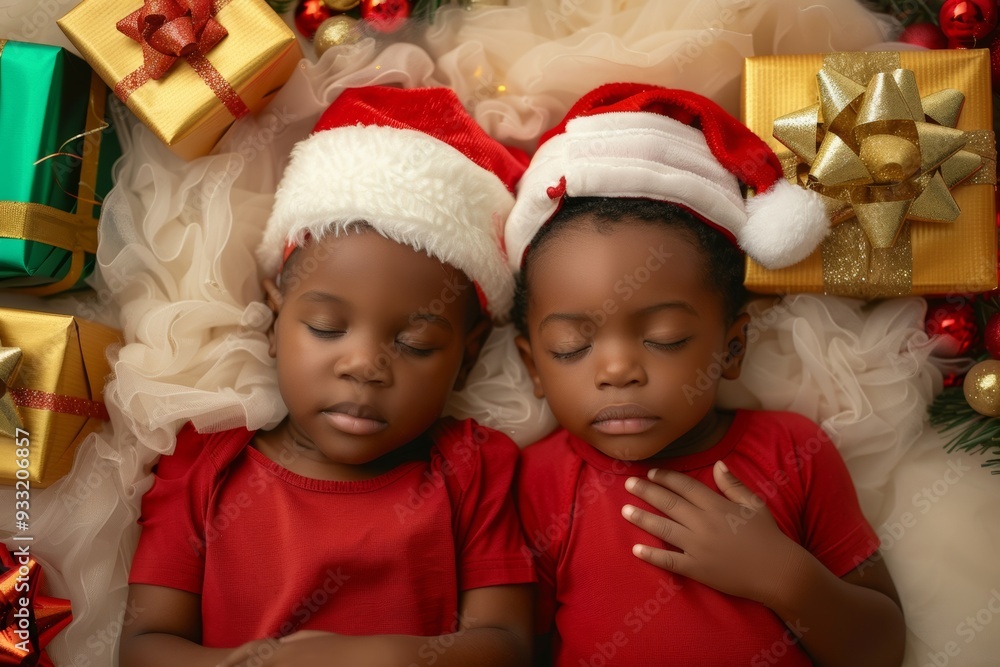 Innocent rest captured boys displaying tender connection. Close-up of small boys asleep illustrating comfort and unity. Peaceful co-existence and bond different backgrounds.