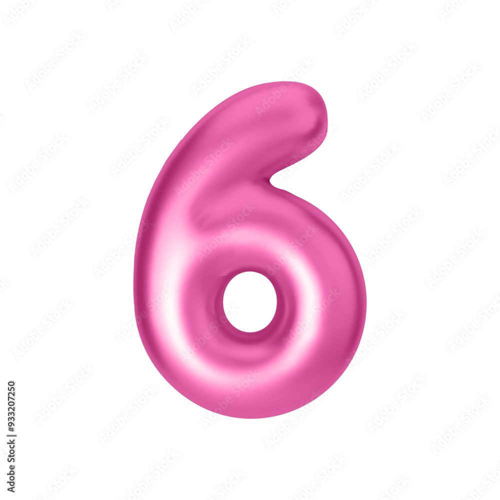 Pink metallic number 6. Foil and latex balloon number six in 3d style. Realistic design elements isolated on white background. Vector illustration Pink metallic number 6. Foil and latex balloon number six in 3d style. Realistic design elements isolated on white background. Vector illustration