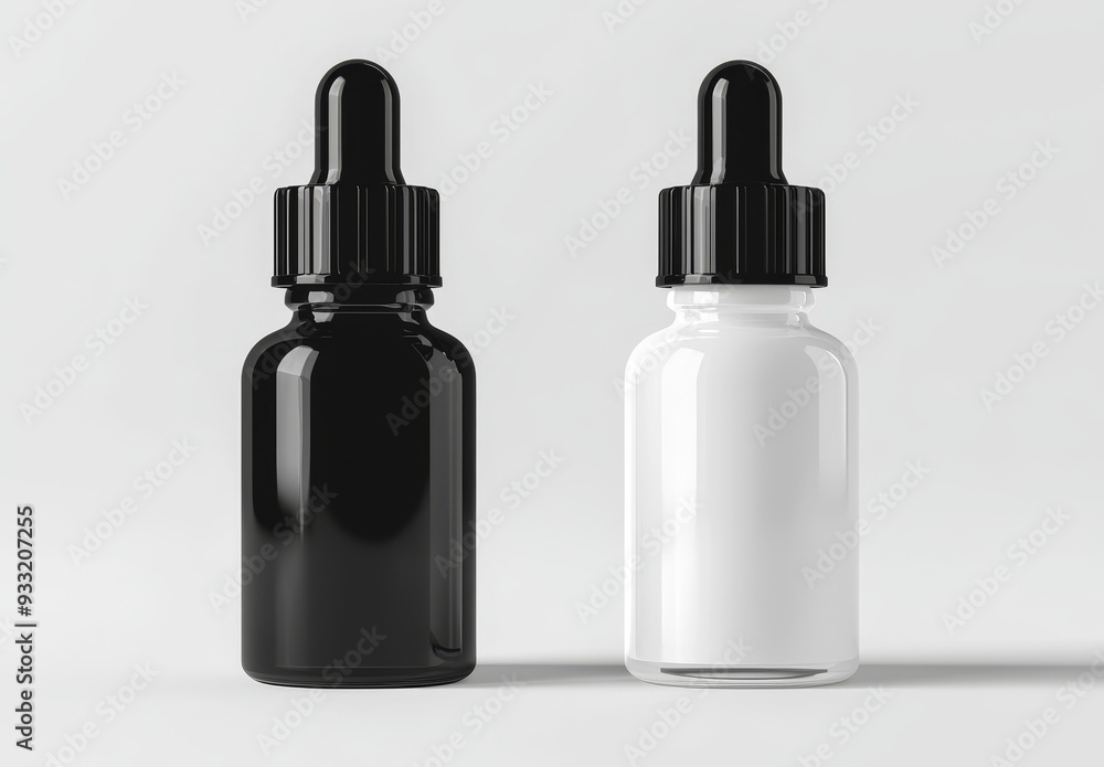 White label on a transparent and amber glass dropper bottle White label on a transparent and amber glass dropper bottle