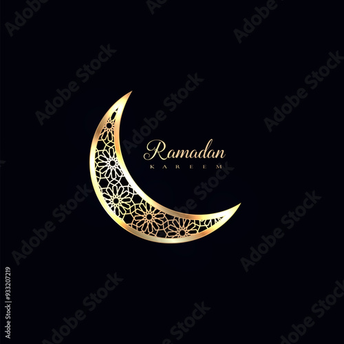 Elegant minimal black Ramadan greeting card with golden crescent