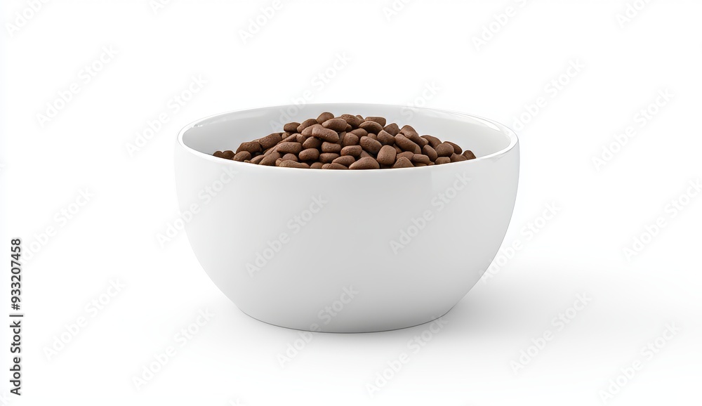 Mockup of white ceramic dog bowl with snack, front view Mockup of white ceramic dog bowl with snack, front view