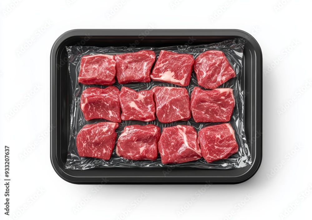 The side view of the transparent plastic tray with the beef mockup The side view of the transparent plastic tray with the beef mockup