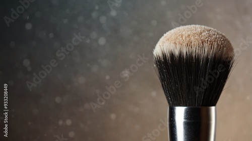 Close-up of makeup brush with loose powder. photo