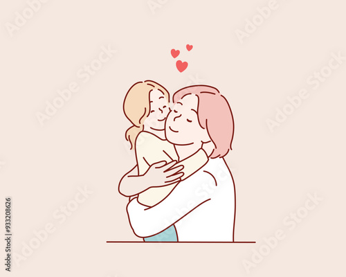 young happy mother hug cute little boy. Hand drawn style vector design illustrations.