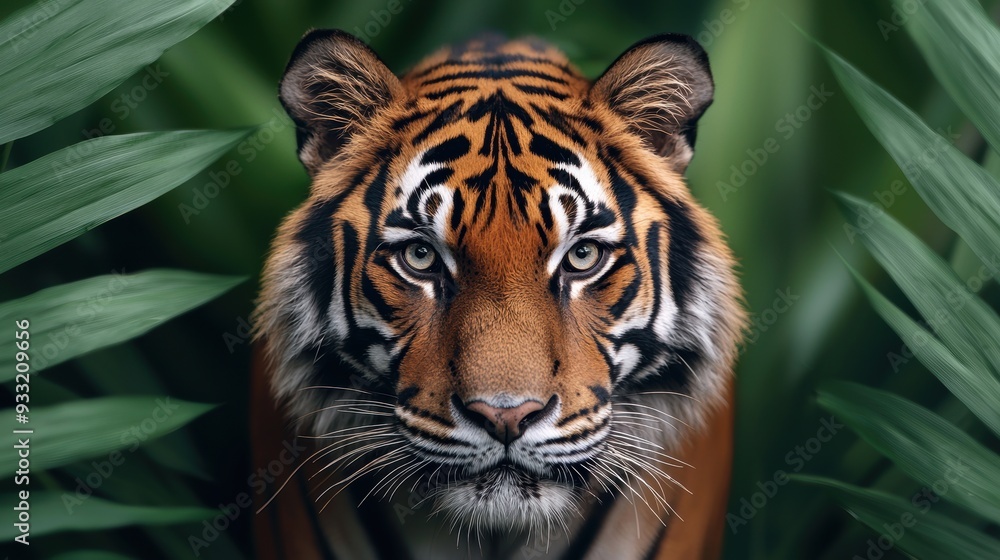 Majestic Tiger with Diamond Eyes Roaming through Lush Jungle - High Detail 8K Image with Copy Space for Text Majestic Tiger with Diamond Eyes Roaming through Lush Jungle - High Detail 8K Image with Copy Space for Text