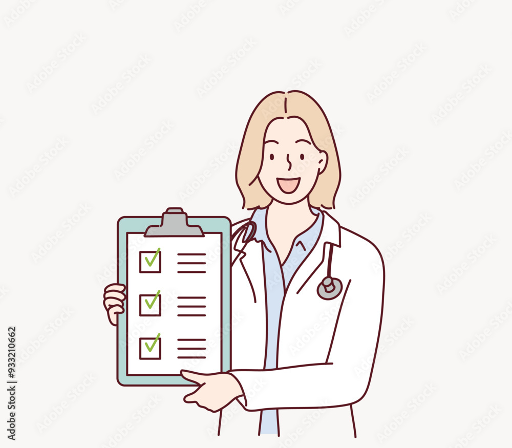 Doctor with a Checklist. Hand drawn style vector design illustrations.