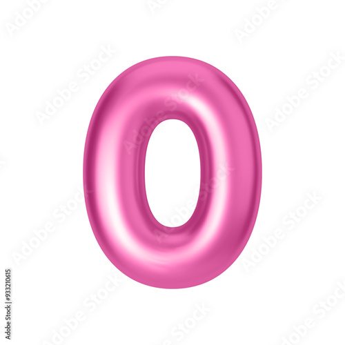 Pink metallic number 0. Foil and latex balloon number zero in 3d style. Realistic design elements isolated on white background. Vector illustration