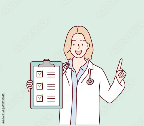 Doctor with a Checklist. Hand drawn style vector design illustrations.