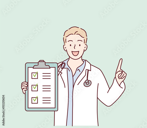 Doctor with a Checklist. Hand drawn style vector design illustrations.