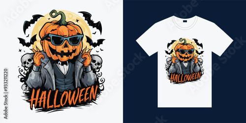 Halloween T-shirt design costume template. Happy Halloween scary trendy vector t-shirt design. Halloween vector clothing apparel t-shirt design for man, woman and children