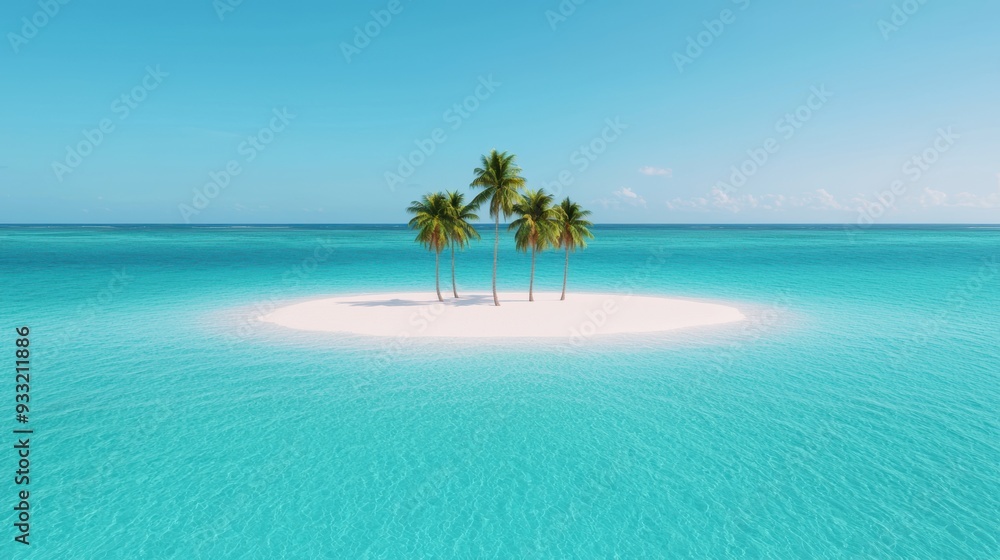 Fototapeta premium Shimmering Paradise: Tropical Island with Gemstone Sand Beaches and Copy Space for Text in 8K High Detail