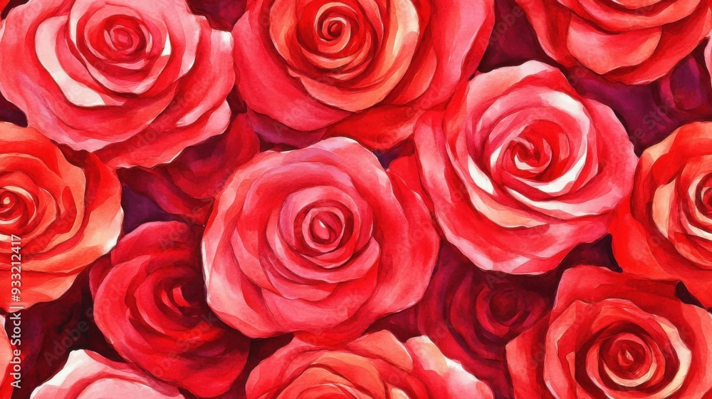 A vibrant pattern of red roses, showcasing the beauty and elegance of these classic flowers in a colorful arrangement. A vibrant pattern of red roses, showcasing the beauty and elegance of these classic flowers in a colorful arrangement.
