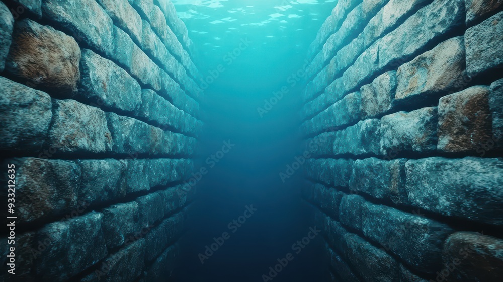 Mystical Sunken City of Precious Stones - Underwater Discovery in 8K Resolution with Copy Space for Text Mystical Sunken City of Precious Stones - Underwater Discovery in 8K Resolution with Copy Space for Text