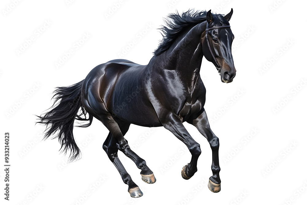Beautiful black horse galloping isolated on white background Beautiful black horse galloping isolated on white background