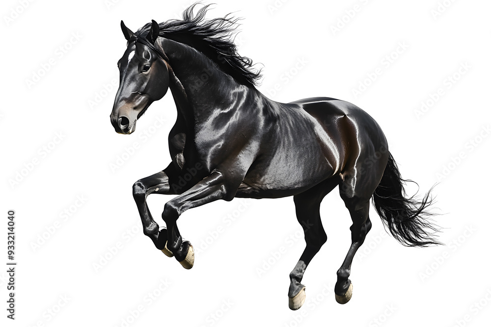 Fototapeta premium Beautiful black horse galloping isolated on white background