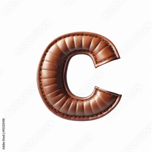 Brown leather letter C on a white background. Generative AI photo