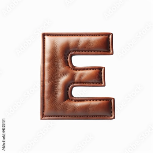 Brown leather letter E on a white background. Generative AI photo