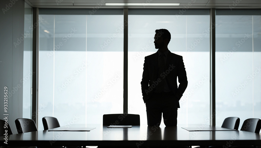 Silhouette of a man making a presentation in a conference room Silhouette of a man making a presentation in a conference room