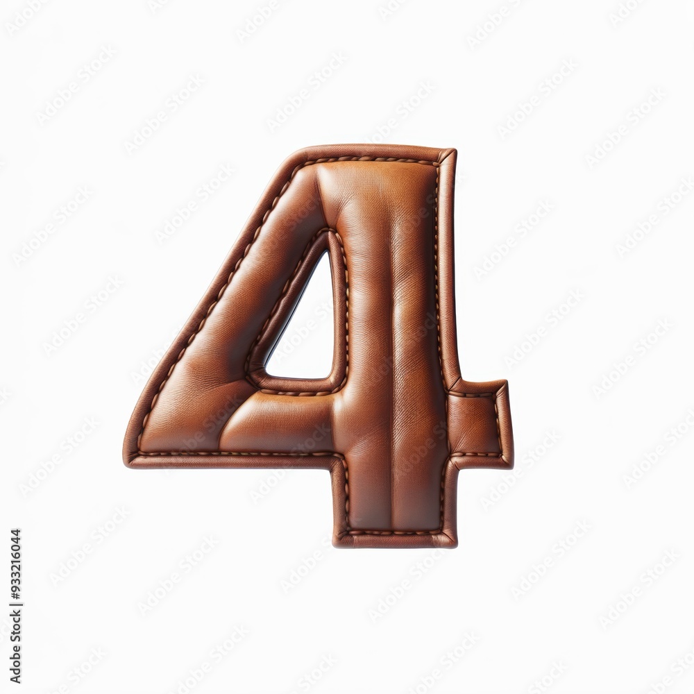 Brown leather number 4 on a white background. Generative AI Brown leather number 4 on a white background. Generative AI