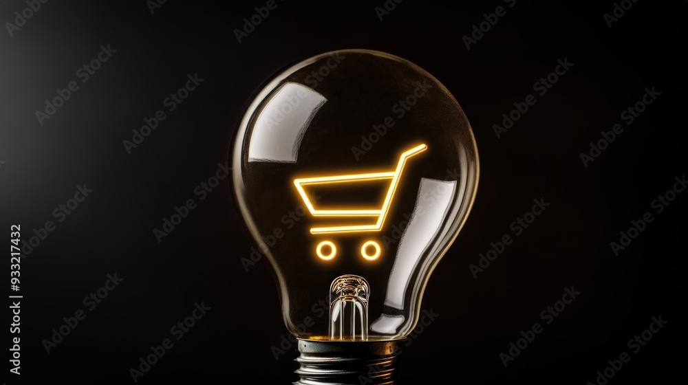 Light bulb with shopping cart icon glowing inside symbolizing sales and shopping, creative concept of retail, bright idea for marketing and commerce Light bulb with shopping cart icon glowing inside symbolizing sales and shopping, creative concept of retail, bright idea for marketing and commerce