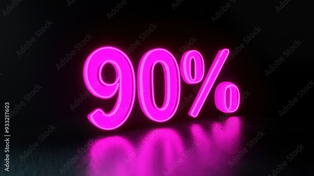the text 90% in pink neon light on black background showcasing sales discount, vibrant and eye catching display, ideal for advertising promotions the text 90% in pink neon light on black background showcasing sales discount, vibrant and eye catching display, ideal for advertising promotions
