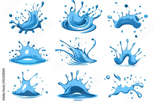 Wallpaper Mural Water splash set in cartoon style design isolated on white background Torontodigital.ca