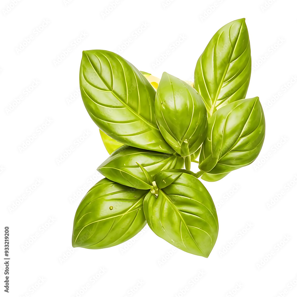 Fototapeta premium Fresh basil leaves in air on white background