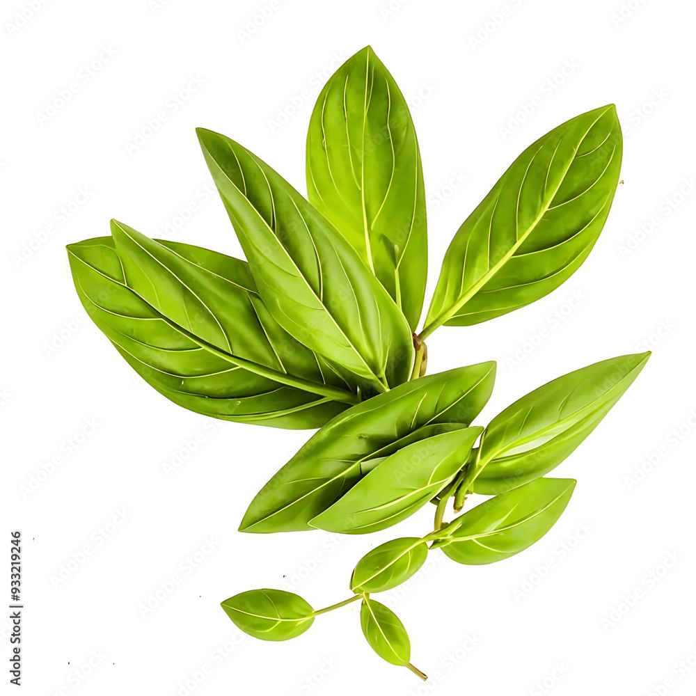 Fototapeta premium Fresh basil leaves in air on white background