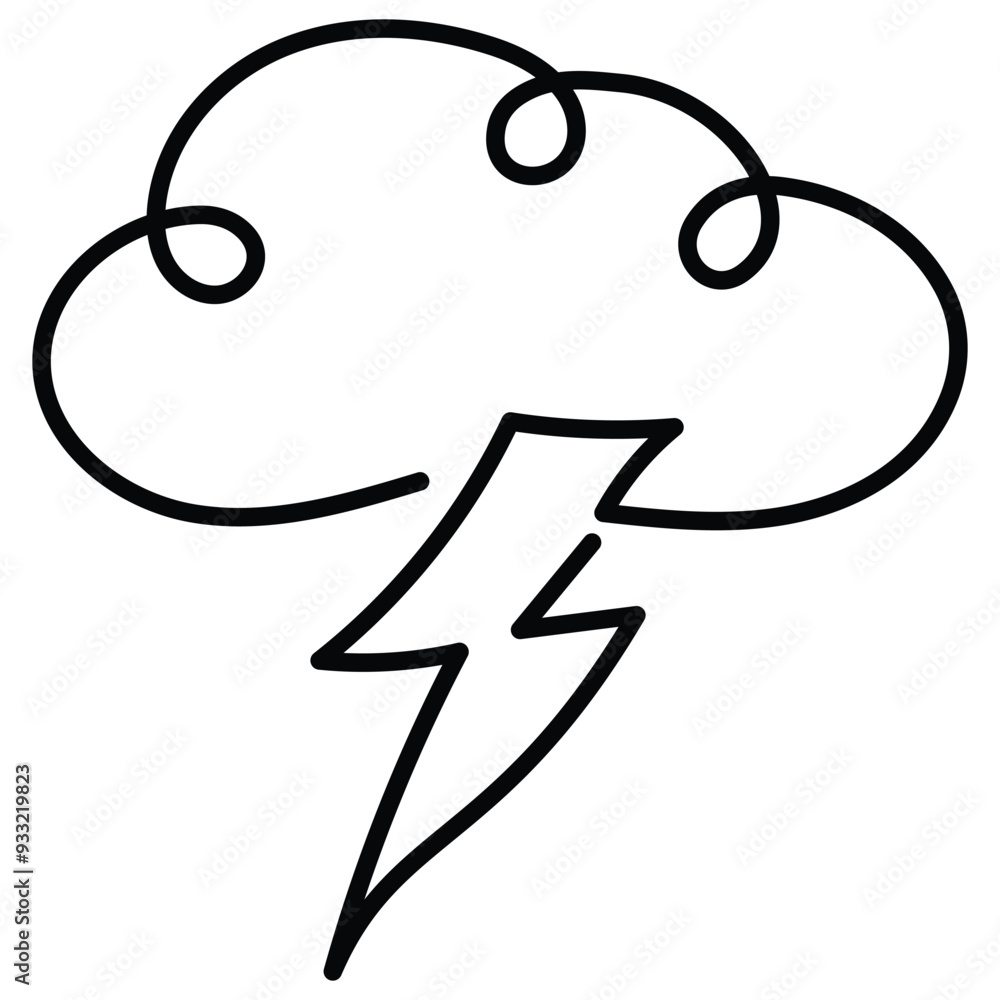 Fototapeta premium Cloud and lightning. This vector icon represents a cloud and lightning and can be used in various design projects related to nature, weather, or themes involving the cloud and lightning.
