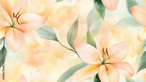 Beautiful soft pastel floral background featuring elegant lilies and delicate leaves, perfect for spring themes and nature designs.
