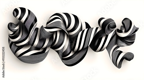 Abstract Black and White Striped Ribbon Form